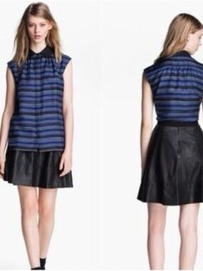 Jason Wu Navy and Black Striped Sleeveless Blouse